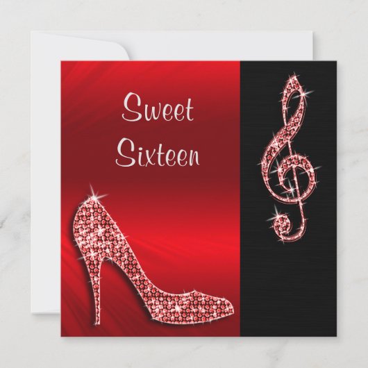 Red Stiletto & Treble Cleft Sweet 16 Kaart (Voorkant)