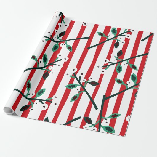 Red Stipe Christmas Wrapping Paper Cadeaupapier (Uitgerold)