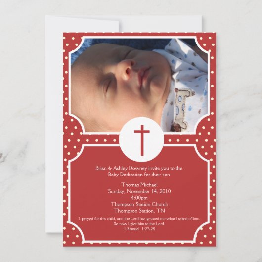 Red Stippen Baptism Baby Dedicatie 5x7 foto Kaart (Voorkant)
