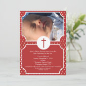 Red Stippen Baptism Baby Dedicatie 5x7 foto Kaart (Staand voorkant)