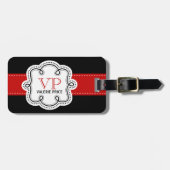 Red Stitched Ribbon - Gepersonaliseerd Girly Monog Bagagelabel (Voorkant horizontaal)