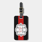 Red Stitched Ribbon - Gepersonaliseerd Girly Monog Bagagelabel (Voorkant verticaal)