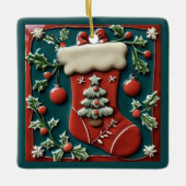 Red Stocking Christmas Keramisch Ornament (Voorkant)