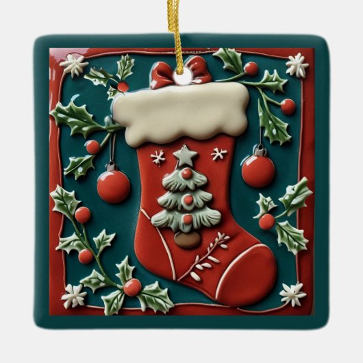 Red Stocking Christmas  Keramisch Ornament (Voorkant)
