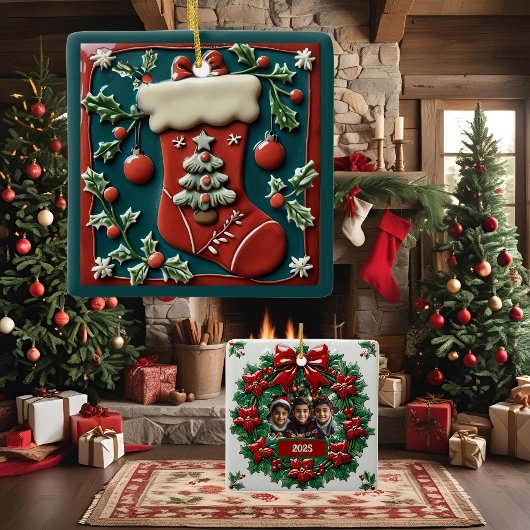 Red Stocking Christmas Keramisch Ornament