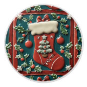 Red Stocking Christmas Keramische Knop (Voorkant)