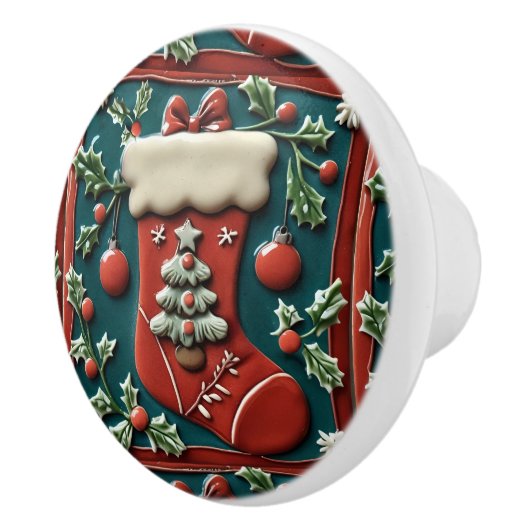 Red Stocking Christmas Keramische Knop (Rechts)