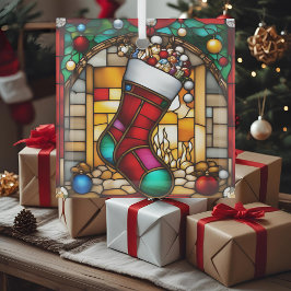 Red Stocking Faux Glas in lood Glas Ornament