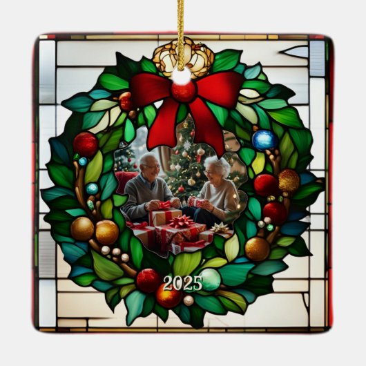 Red Stocking Faux Glas in lood Keramisch Ornament (Achterkant)