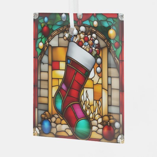 Red Stocking Faux Glas in lood Ornament (Voorkant links)