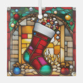 Red Stocking Faux Glas in lood Ornament (Voorkant)