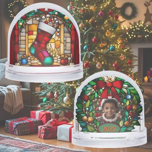 Red Stocking Faux Glas in lood Sneeuwbol