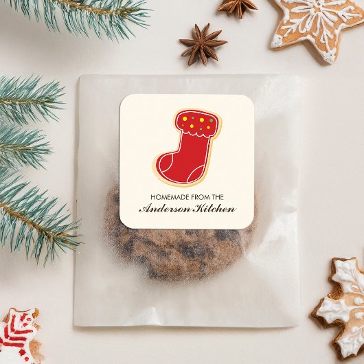 Red Stocking Rainbow Sprinkles Cookie Vierkante Sticker