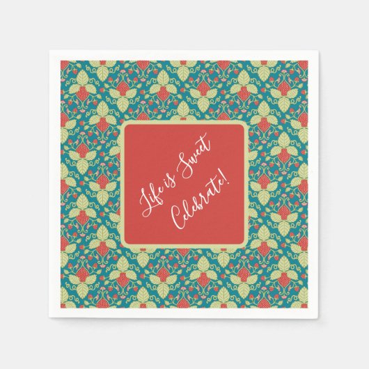 Red Strawberries, Flowers, Fruit and Runners Servet (Voorkant)