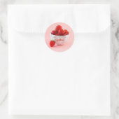 Red Strawberries Photo On Pink Happy Birthday Ronde Sticker (Tas)