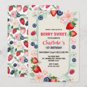 RED Strawberry 1e verjaardagsfeestje Kaart (Voorkant / Achterkant)