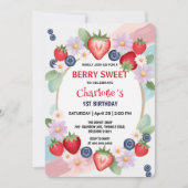 RED Strawberry 1e verjaardagsfeestje Kaart (Voorkant)