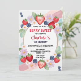 RED Strawberry 1e verjaardagsfeestje Kaart