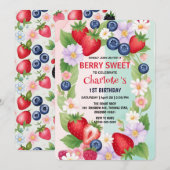 RED Strawberry 1e verjaardagsfeestje Kaart (Voorkant / Achterkant)