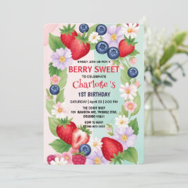 RED Strawberry 1e verjaardagsfeestje Kaart