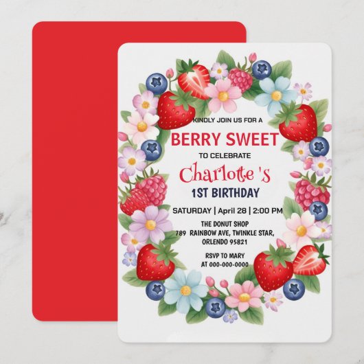 RED Strawberry 1e verjaardagsfeestje voor kinderen Kaart (Voorkant / Achterkant)