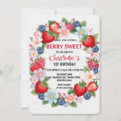 RED Strawberry 1e verjaardagsfeestje voor kinderen Kaart (Voorkant)