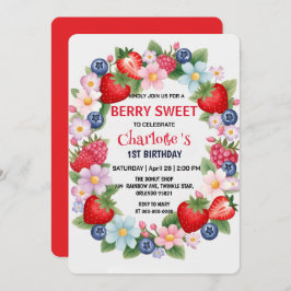 RED Strawberry 1e verjaardagsfeestje voor kinderen Kaart