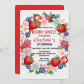RED Strawberry 1e verjaardagsfeestje voor kinderen Kaart (Voorkant / Achterkant)