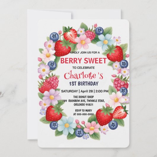 RED Strawberry 1e verjaardagsfeestje voor kinderen Kaart (Voorkant)