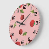 Red Strawberry and Cherry Pattern Pink Fruit Grote Klok (Hoek)