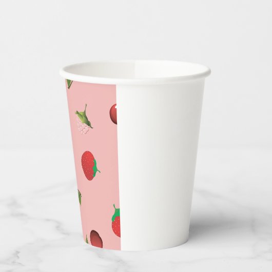 Red Strawberry and Cherry Pattern Pink Fruit Papieren Bekers (Links)