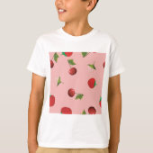 Red Strawberry and Cherry Pattern Pink Fruit T-shirt (Voorkant)