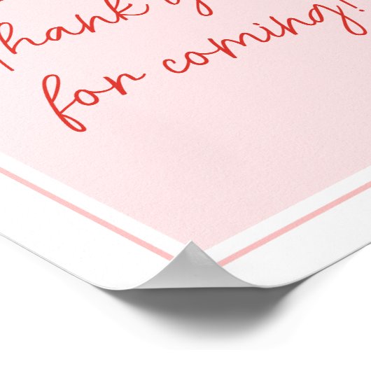 Red Strawberry Baby shower Bedankt voor je komst Poster (Hoek)