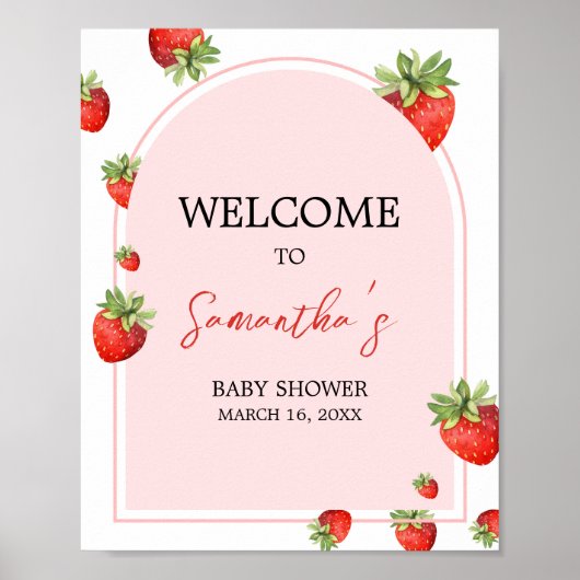 Red Strawberry Baby shower Welkom Poster (Voorkant)