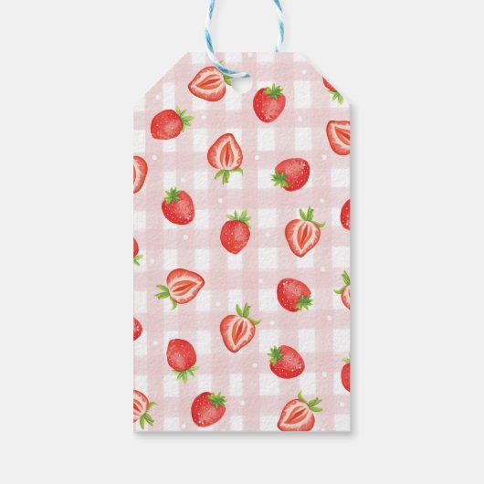 Red Strawberry Berry Eerste Verjaardag Dank u Cadeaulabel (Achterkant)