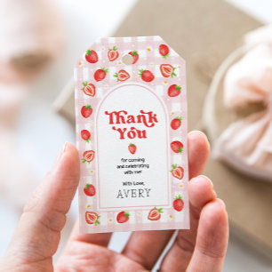 Red Strawberry Berry Eerste Verjaardag Dank u Cadeaulabel