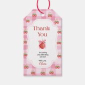 Red Strawberry Berry Eerste Verjaardag Dank u Cadeaulabel (Voorkant)