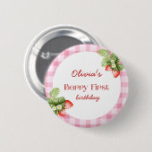 Red Strawberry Berry Eerste Verjaardag Dank u Ronde Button 5,7 Cm (Voorkant /achterkant)