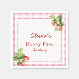 Red Strawberry Berry Eerste Verjaardag Dank u Servet