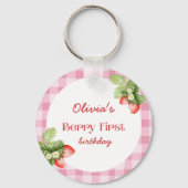 Red Strawberry Berry Eerste Verjaardag Dank u Sleutelhanger (Voorkant)