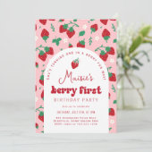 Red Strawberry Berry eerste verjaardag Kaart (Staand voorkant)