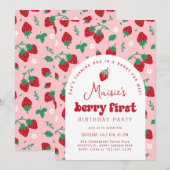 Red Strawberry Berry eerste verjaardag Kaart (Voorkant / Achterkant)