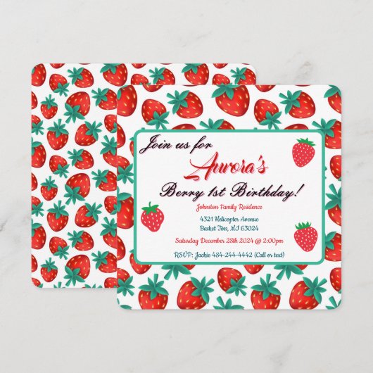 Red Strawberry Berry eerste verjaardag Save The Date (Voorkant / Achterkant)