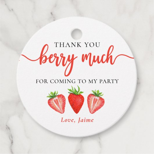 Red Strawberry Birthday Hartelijk dank aan Berry Bedankjes Labels (Voorkant)