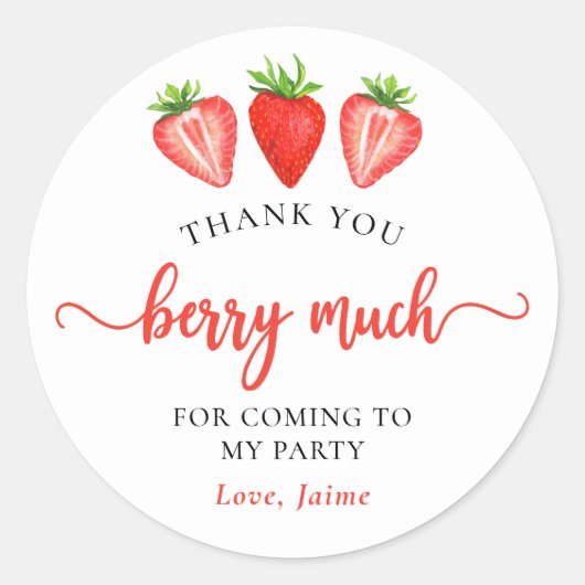 Red Strawberry Birthday Hartelijk dank aan Berry Ronde Sticker (Voorkant)