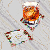 Red Strawberry Blue Berry Modern Gold Monogram Glazen Onderzetter