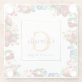 Red Strawberry Blue Berry Modern Gold Monogram Glazen Onderzetter (Achterkant)