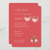 Red Strawberry Colored Heart Glasses Birthday Kaart (Voorkant / Achterkant)