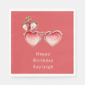 Red Strawberry Colored Heart Glasses Birthday Servet (Voorkant)