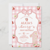 Red Strawberry Daisy Coquette Berry 1st Birthday Kaart (Voorkant)